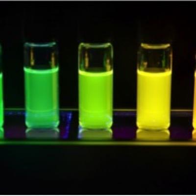 Nanoparticelle di CdTe fotoluminescenti di differenti dimensioni in soluzione